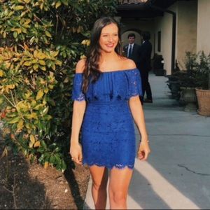 Blue lace mini dress